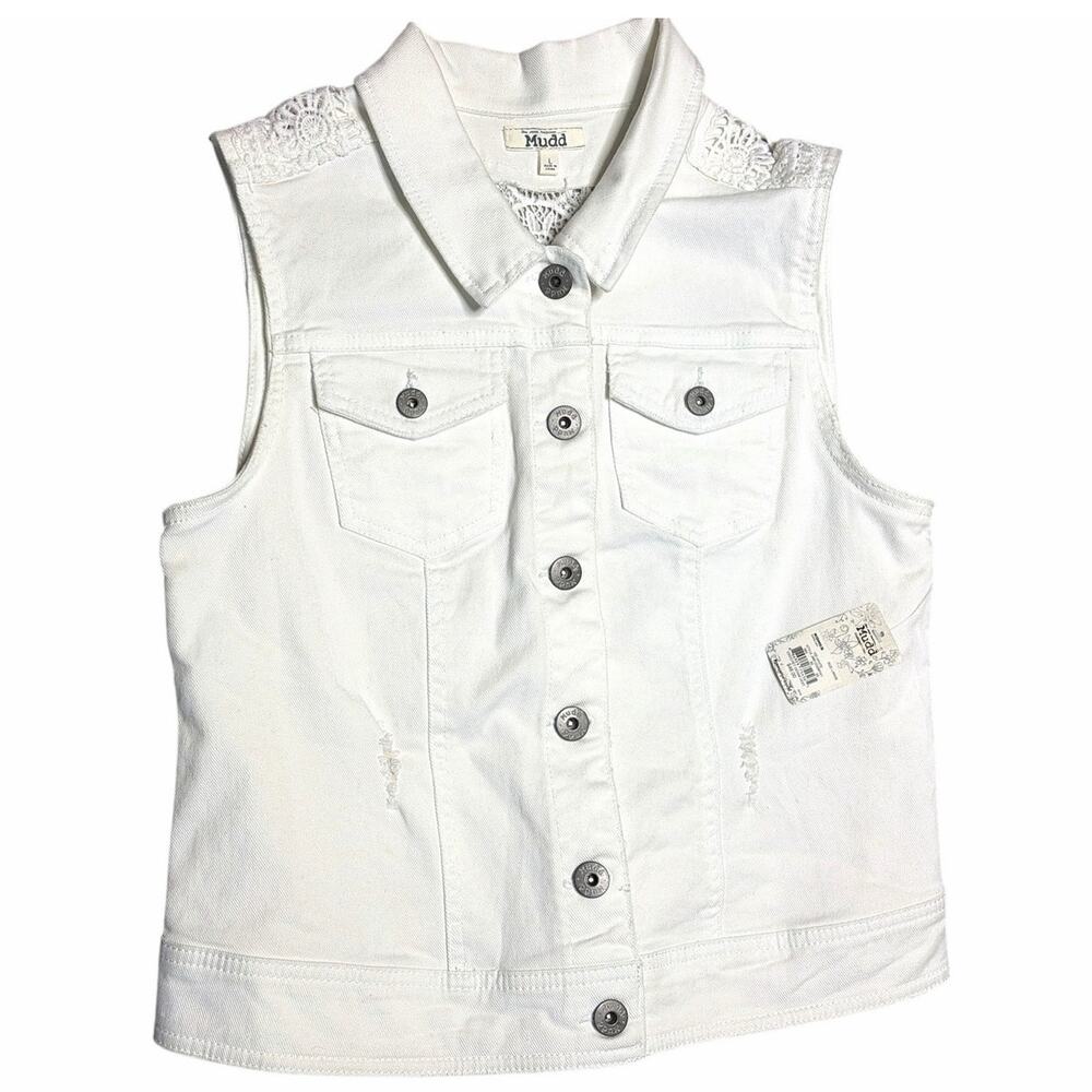 Mudd White Denim Vest with Lace Back size Large NWT
